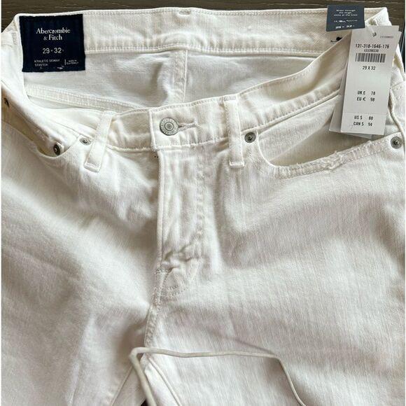 NWT! Abercrombie & Fitch Athletic Skinny Stretch White Distressed Jeans Sz 29x32 - Picture 3 of 14